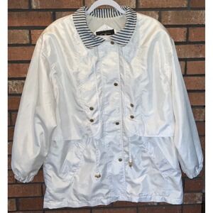 Vintage Braetan Women's White Iridescent Windbreaker Jacket Striped Collar Large